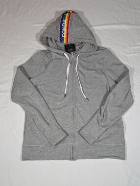 Jane Fonda Athletic Collab Zip Up Jacket Gray Rainbow Size 1x Made In USA